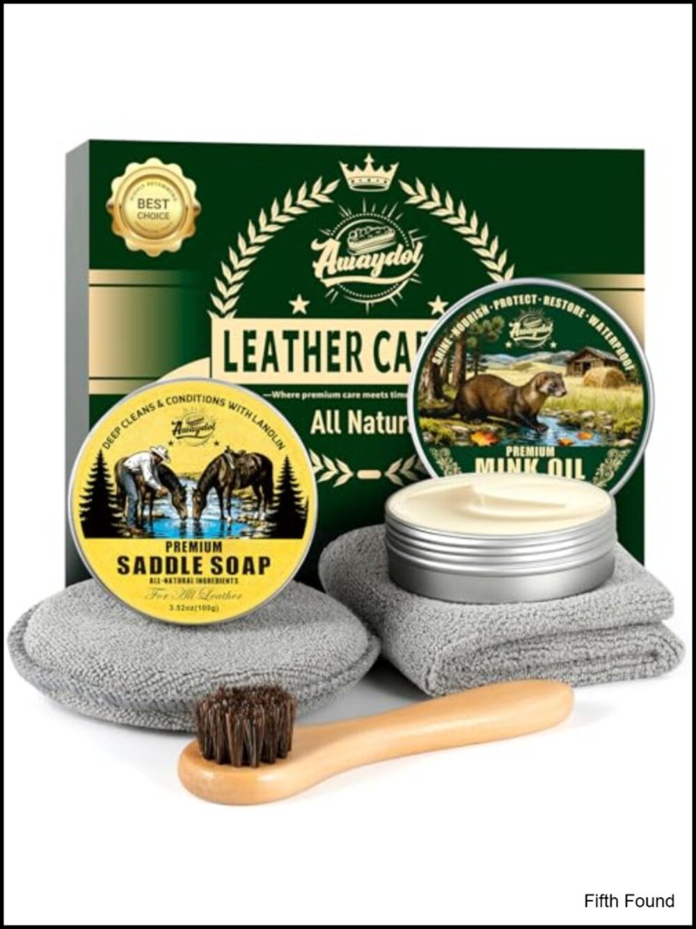 Leather Boot Care Kit Mink Oil Saddle Soap Horsehair Brush